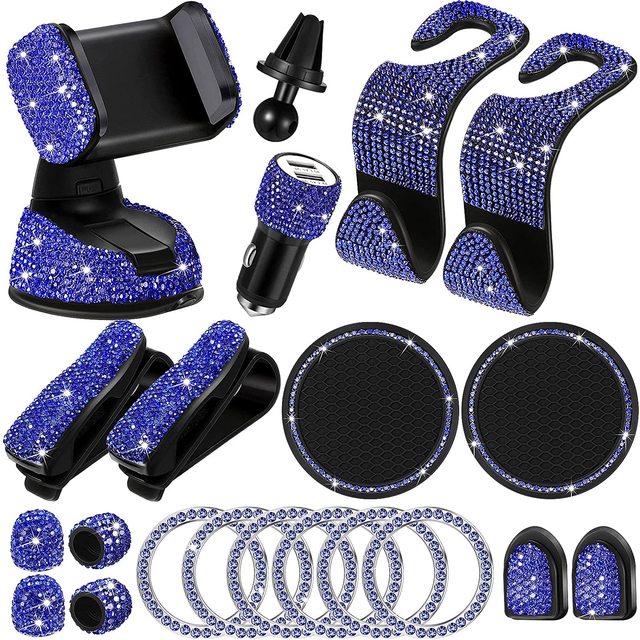 20pcs Royal Blue Car Accessories for Women Interior Cute Automobiles  Decorations for Kia Smart Mini Cooper Etc Universal Glitter - AliExpress